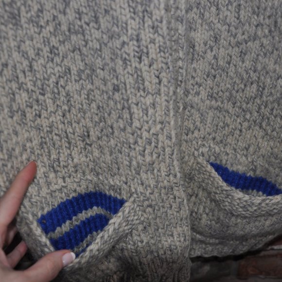 80s Blue & Grey Gray 100% WOOL KNIT Zip-Up Heavy Cardigan Sweater Apres Ski L - Picture 5 of 5